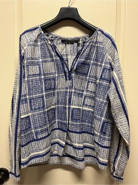Coster Copenhagen Blue & White Printed Peasant Long Sleeve Cotton Blouse sz 36/S